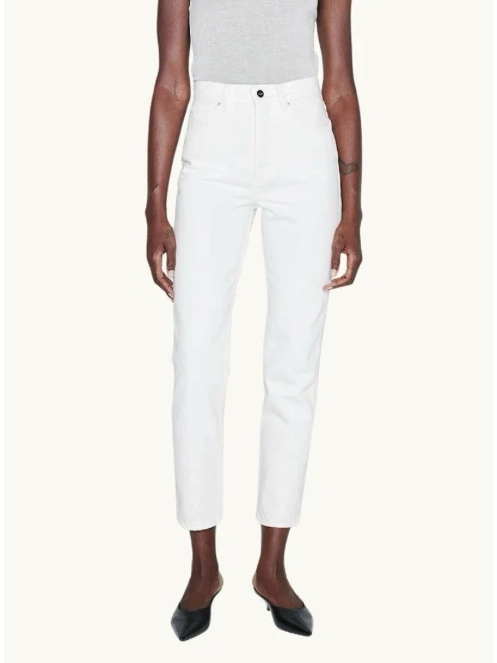 Anine Bing Sonya Jeans High Rise Straight Leg White Denim Button Fly Size 23